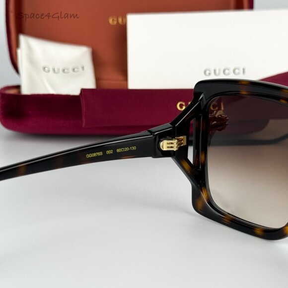 Gucci Women Sunglasses Havana Brown Gradient Rectangle GG0876S Logo 002 NEW - Picture 5 of 8